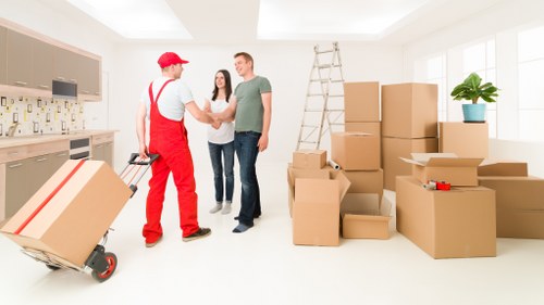 Crayford commercial move with desks, storage units, and equipment